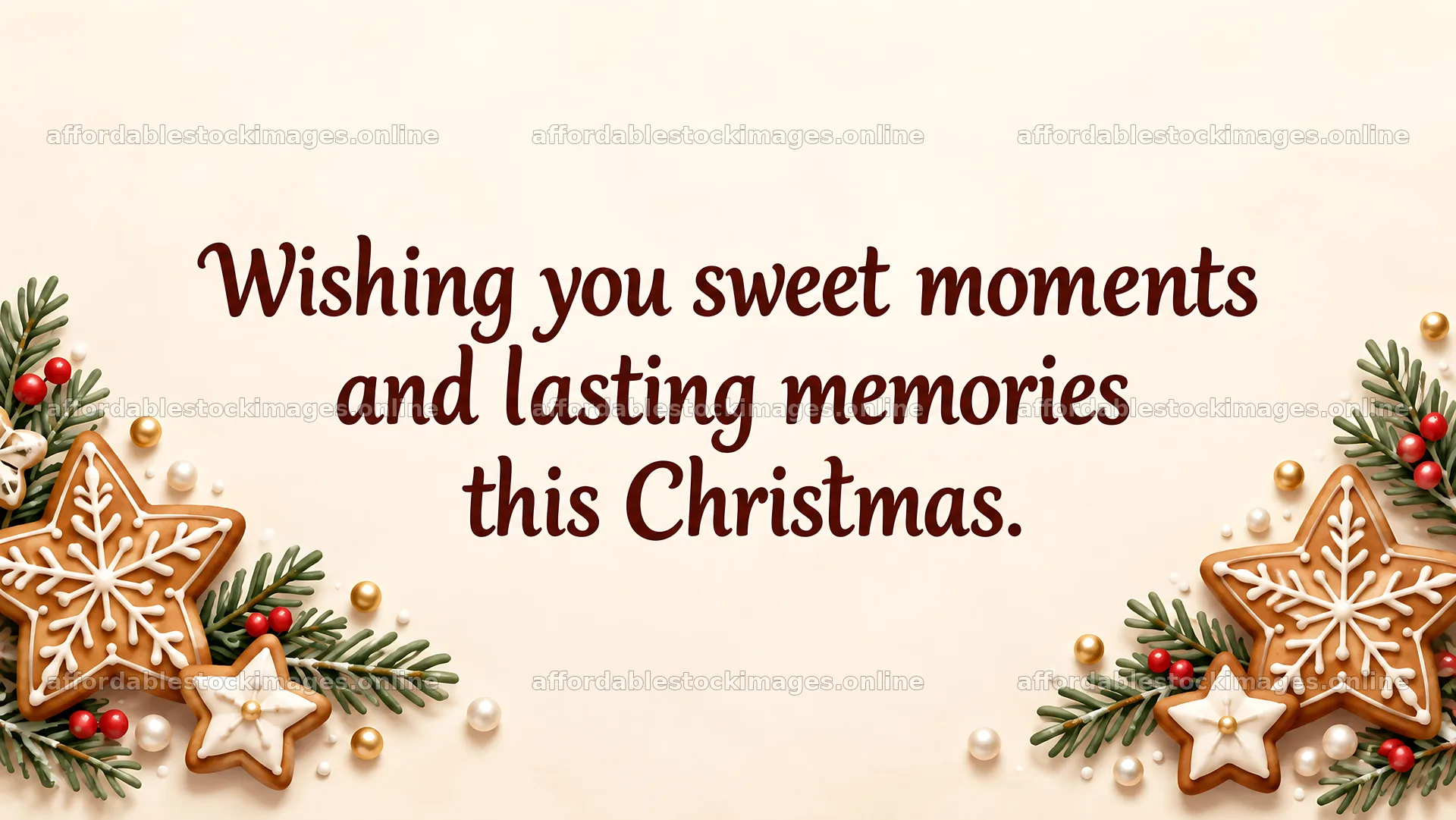 Christmas Greeting with Iced Gingerbread Star Cookies – stock images 10324x5812
