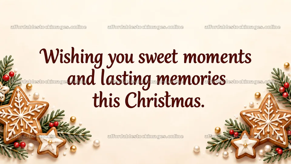 Christmas Greeting with Iced Gingerbread Star Cookies – stock images 10324x5812