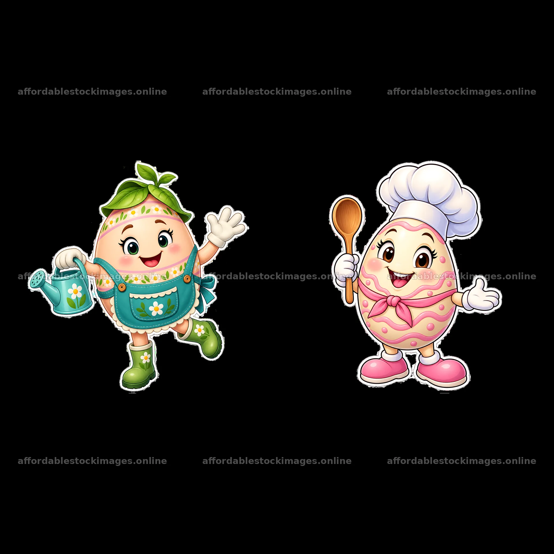 Two isolated cartoon figure stickers – stock images 7746x7746