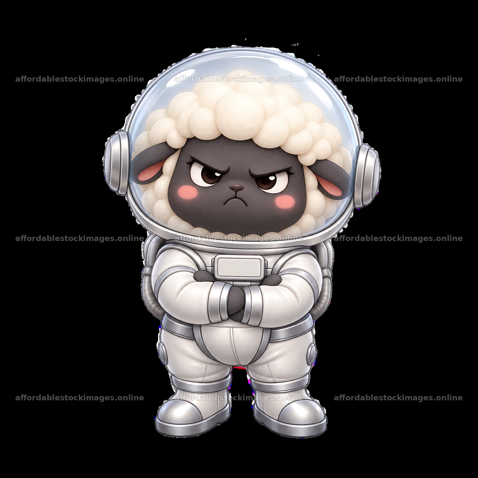 Grumpy sheep in astronaut suit with transparent helmet – stock images 7746x7746