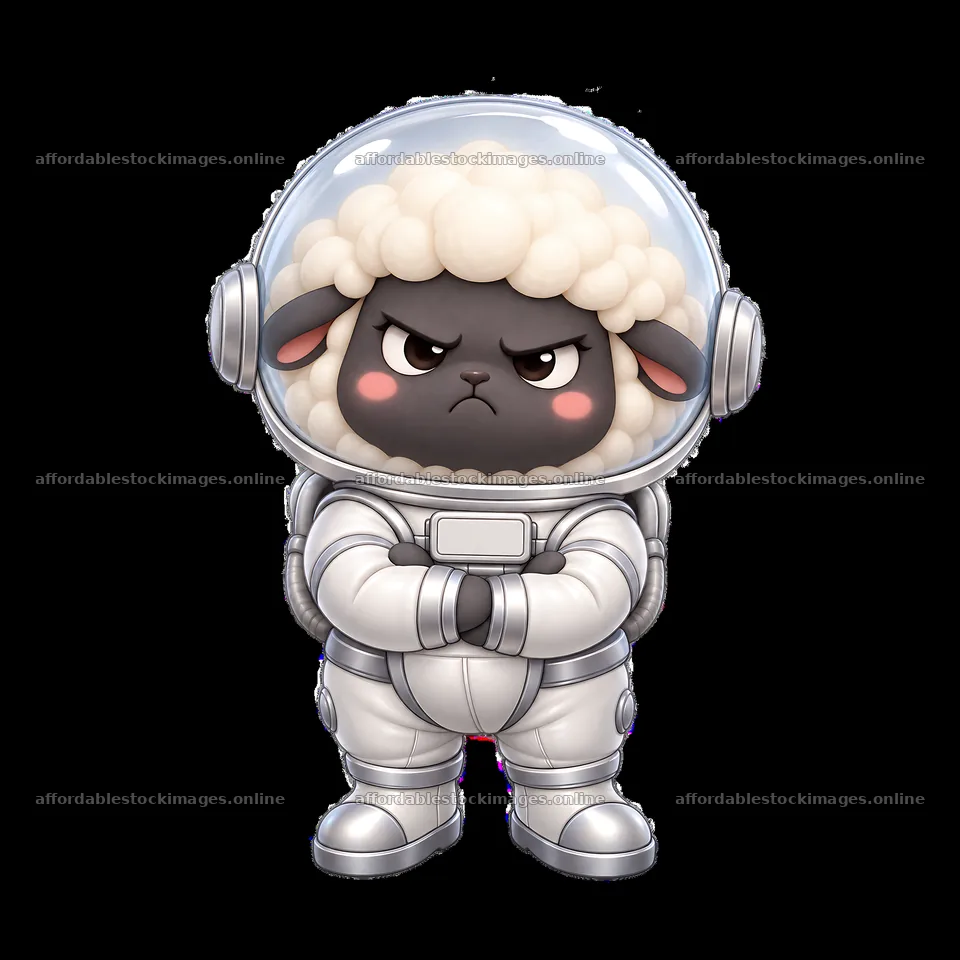 Grumpy sheep in astronaut suit with transparent helmet – stock images 7746x7746