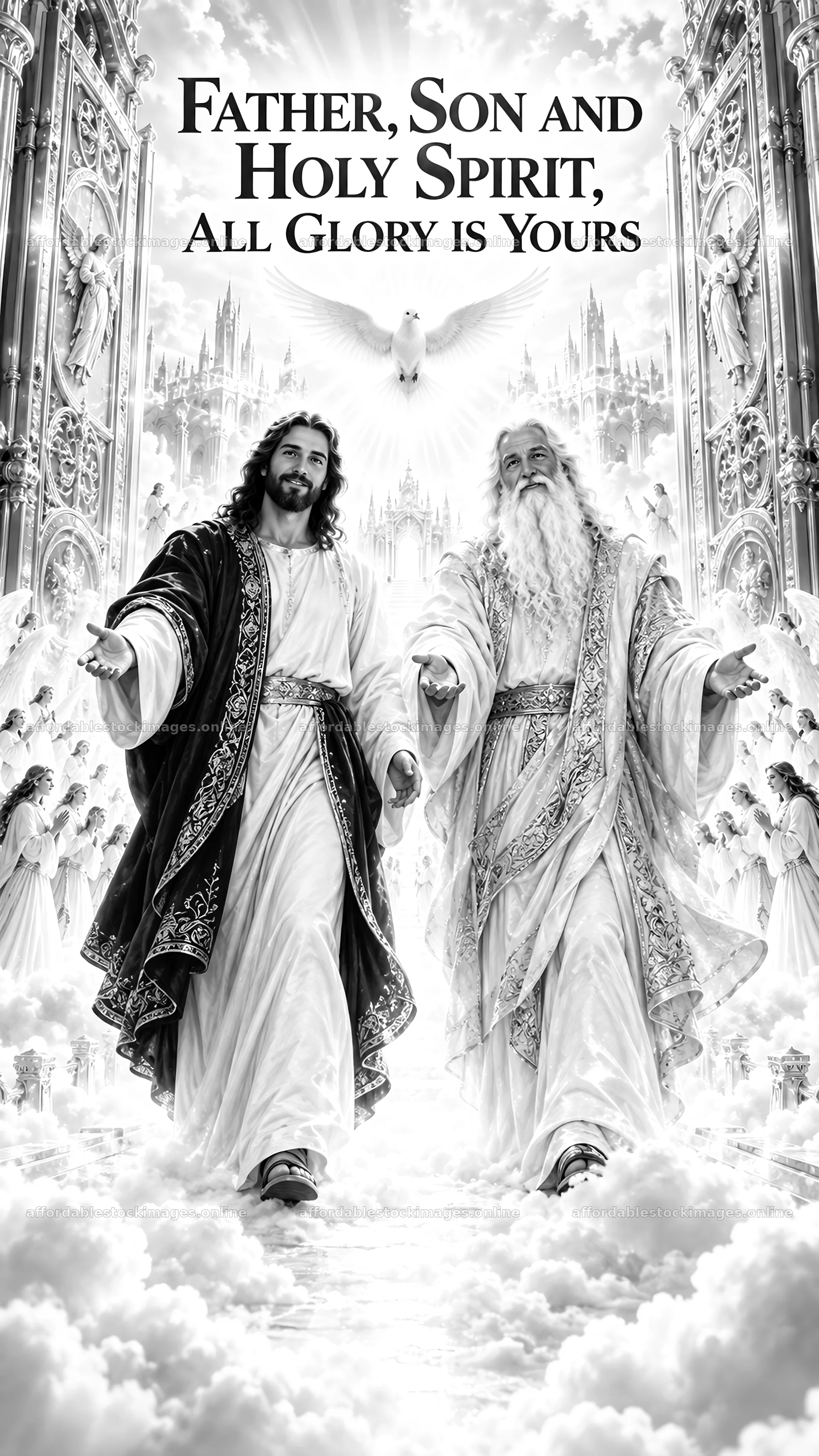 Jesus Christ with God the Father and Holy Spirit in glory – stock images 5811x10326