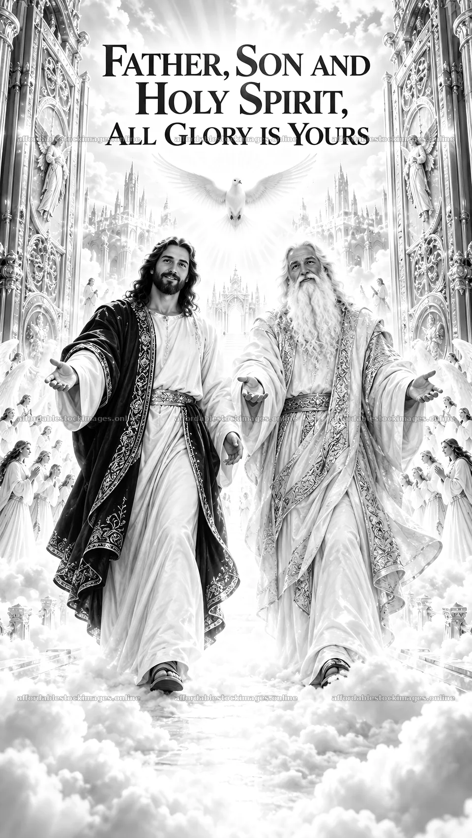 Jesus Christ with God the Father and Holy Spirit in glory – stock images 5811x10326