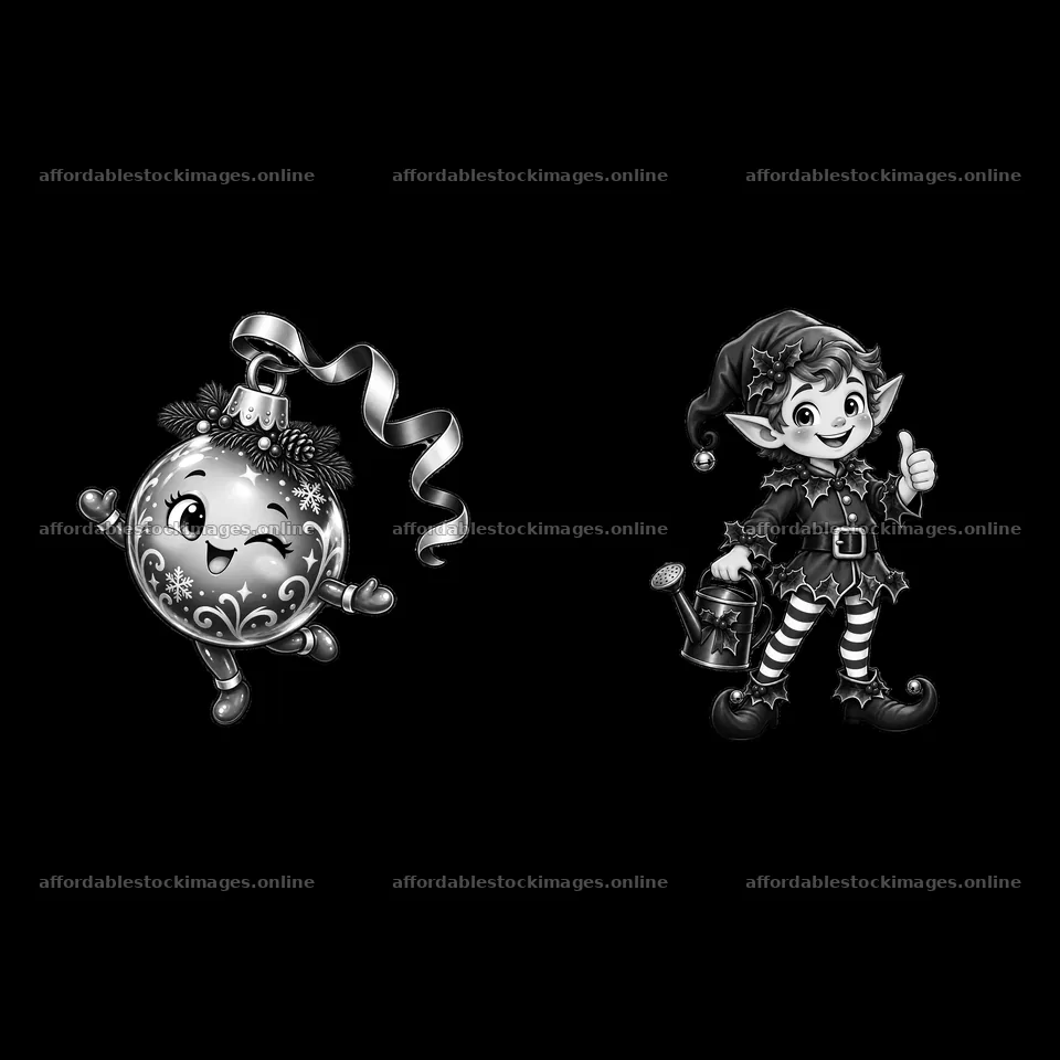 Cheerful Christmas ornament and playful elf sticker design – stock images 7746x7746