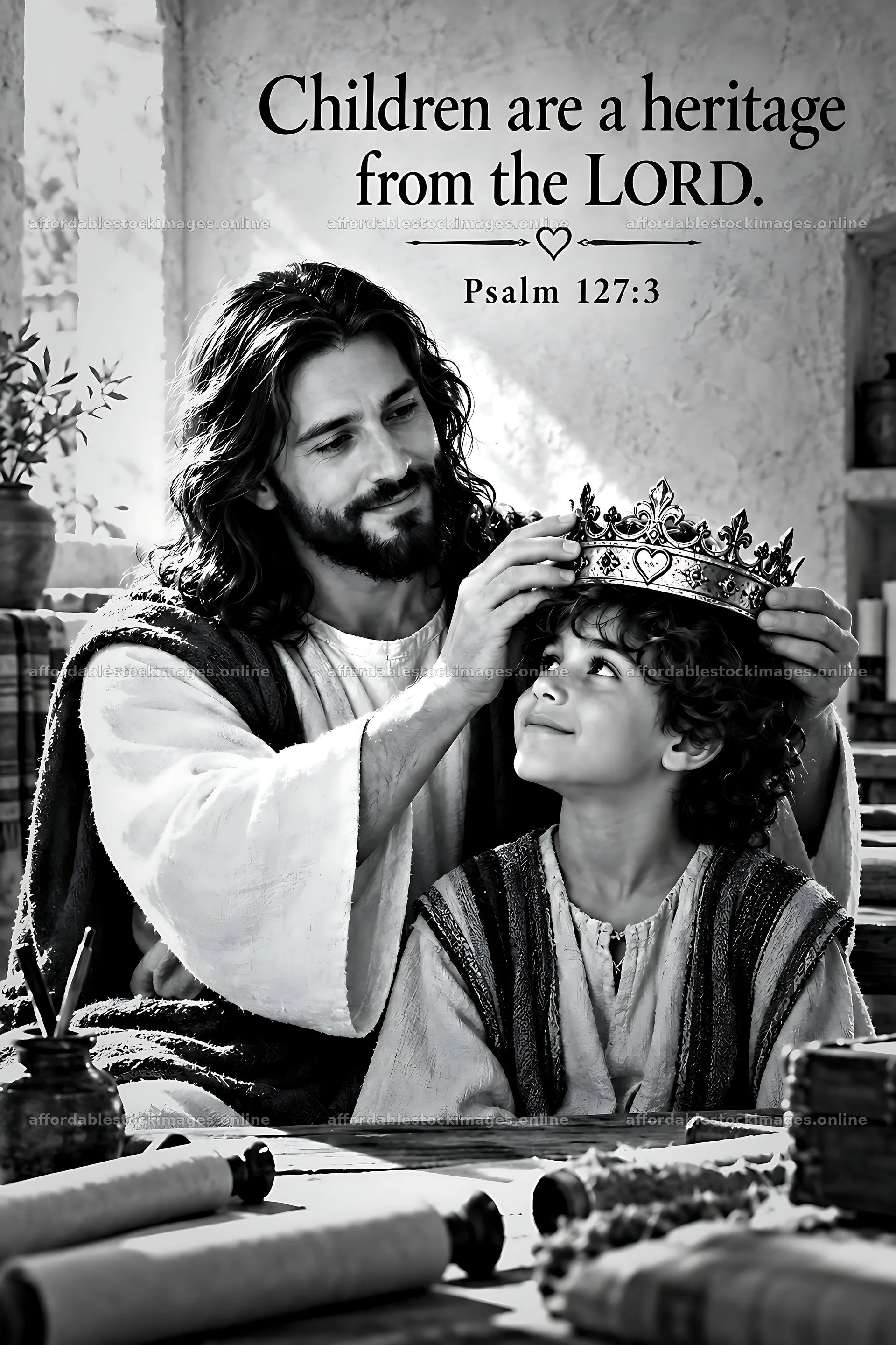 Jesus Christ places a crown on a child's head – stock images 6480x9722