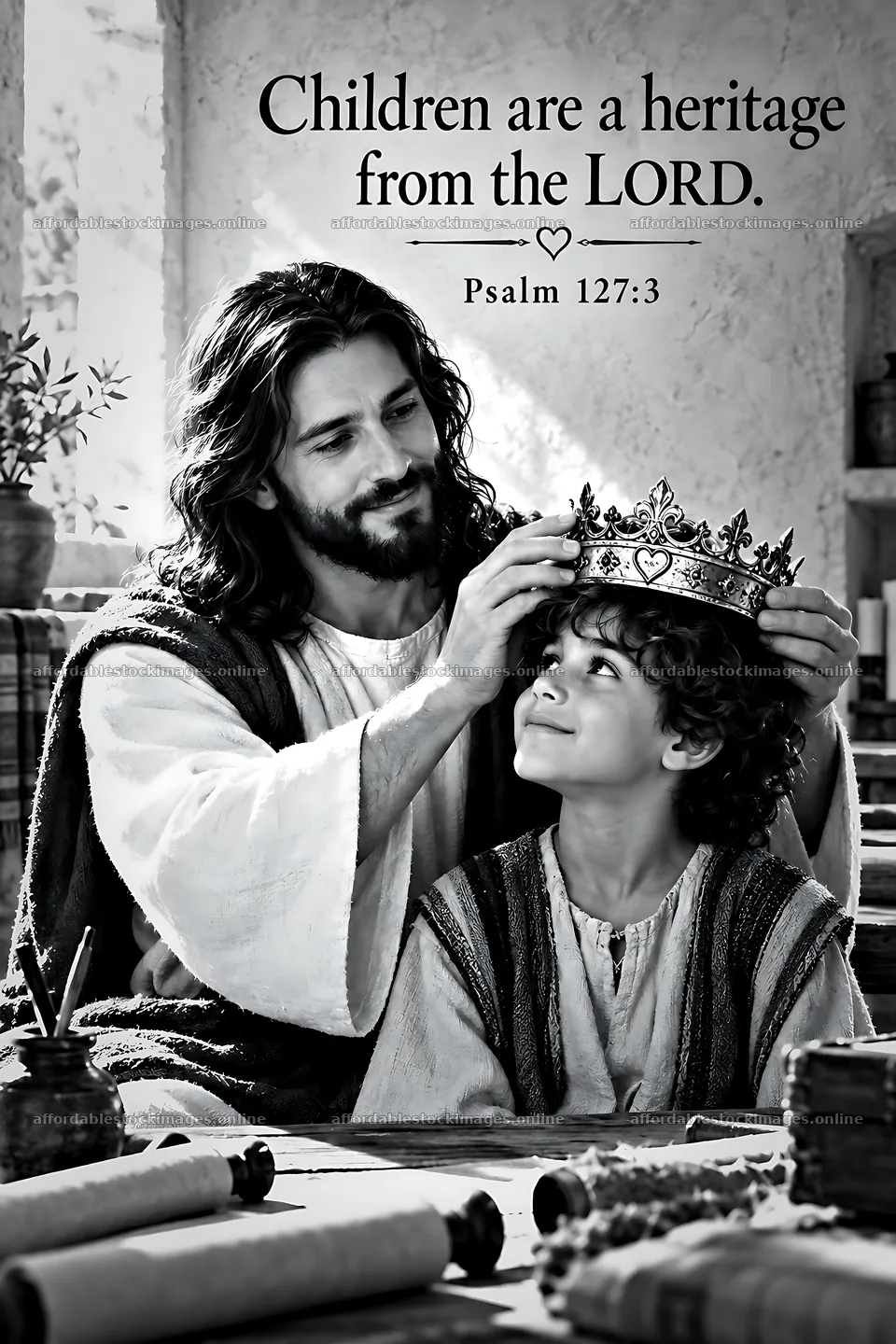 Jesus Christ places a crown on a child's head – stock images 6480x9722