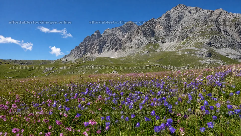Campion bellflower meadow under a clear blue sky – stock images 10556x5968