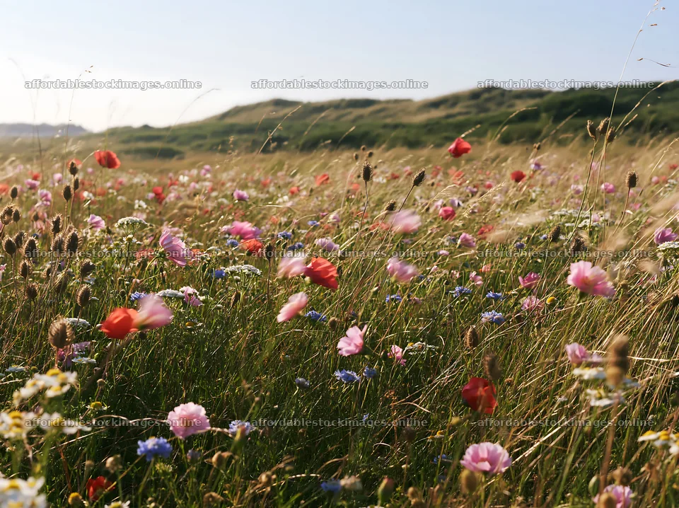 Bright meadow with wildflowers on a clear day – stock images 9174x6866