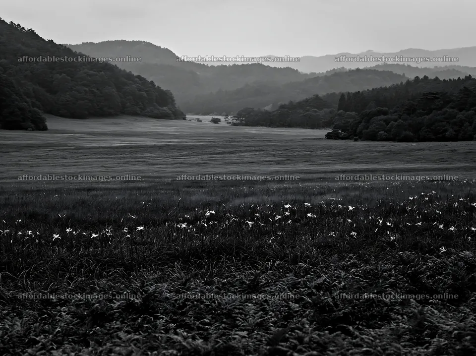 Nara summer meadow with fern foreground and distant mountains – stock images 9174x6866