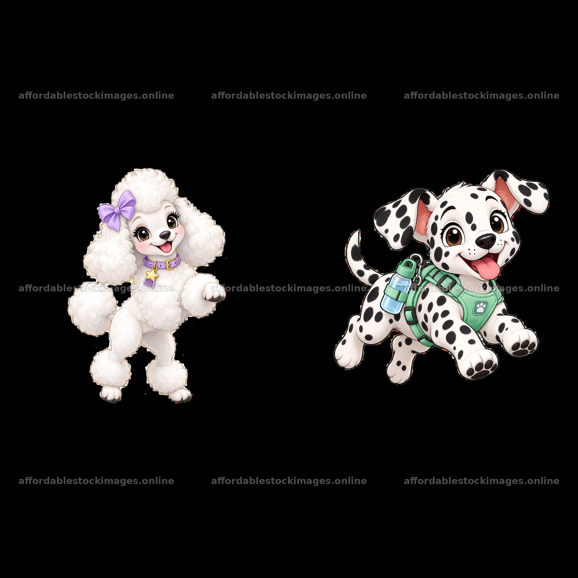 Cute cartoon dogs playing together in a friendly setting – stock images 7746x7746