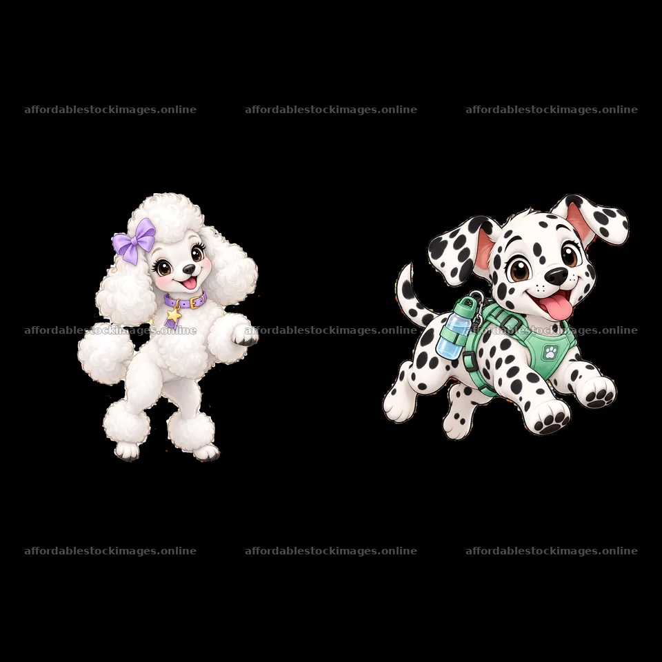 Cute cartoon dogs playing together in a friendly setting – stock images 7746x7746