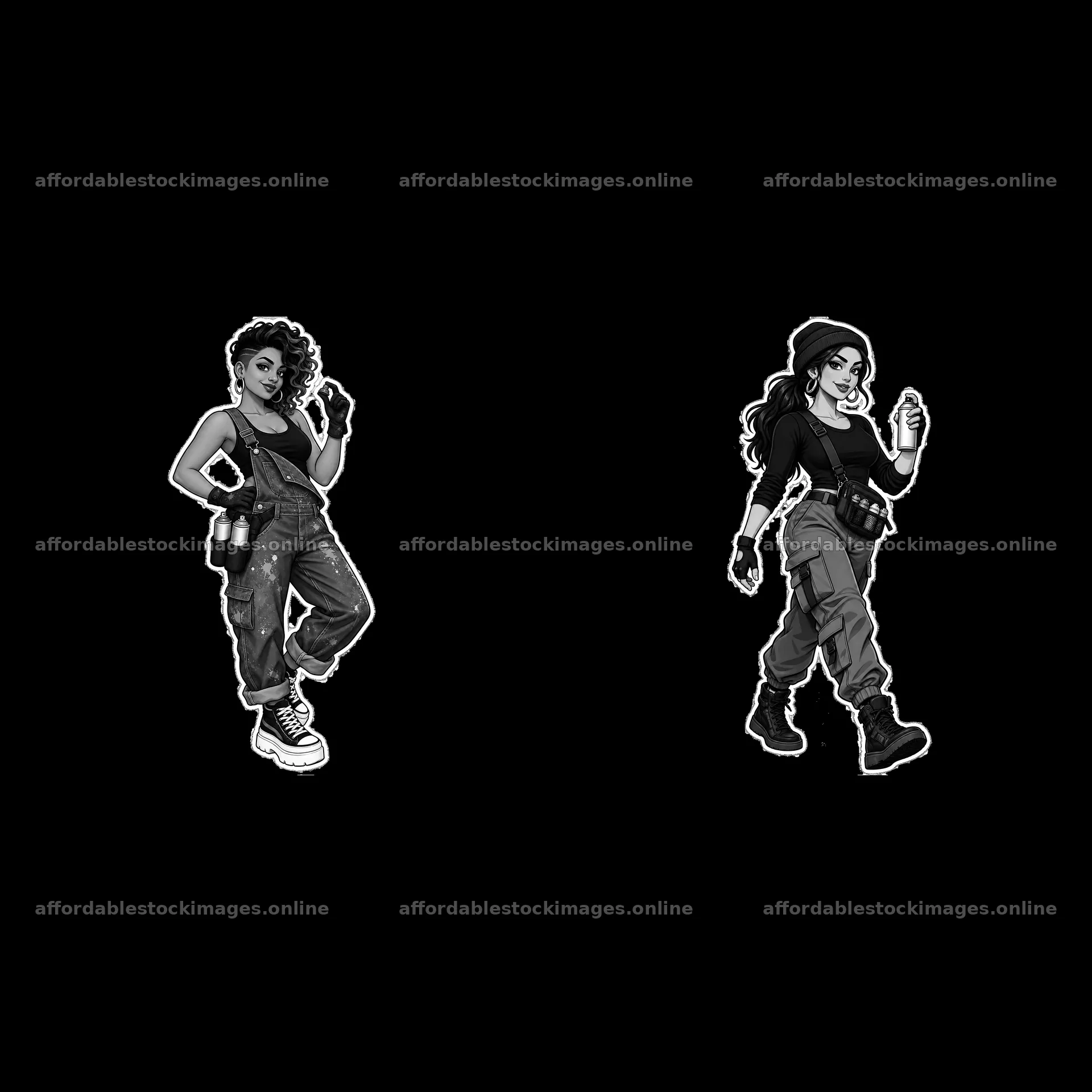 Graffiti sprayers in black-and-white illustration – stock images 7746x7746