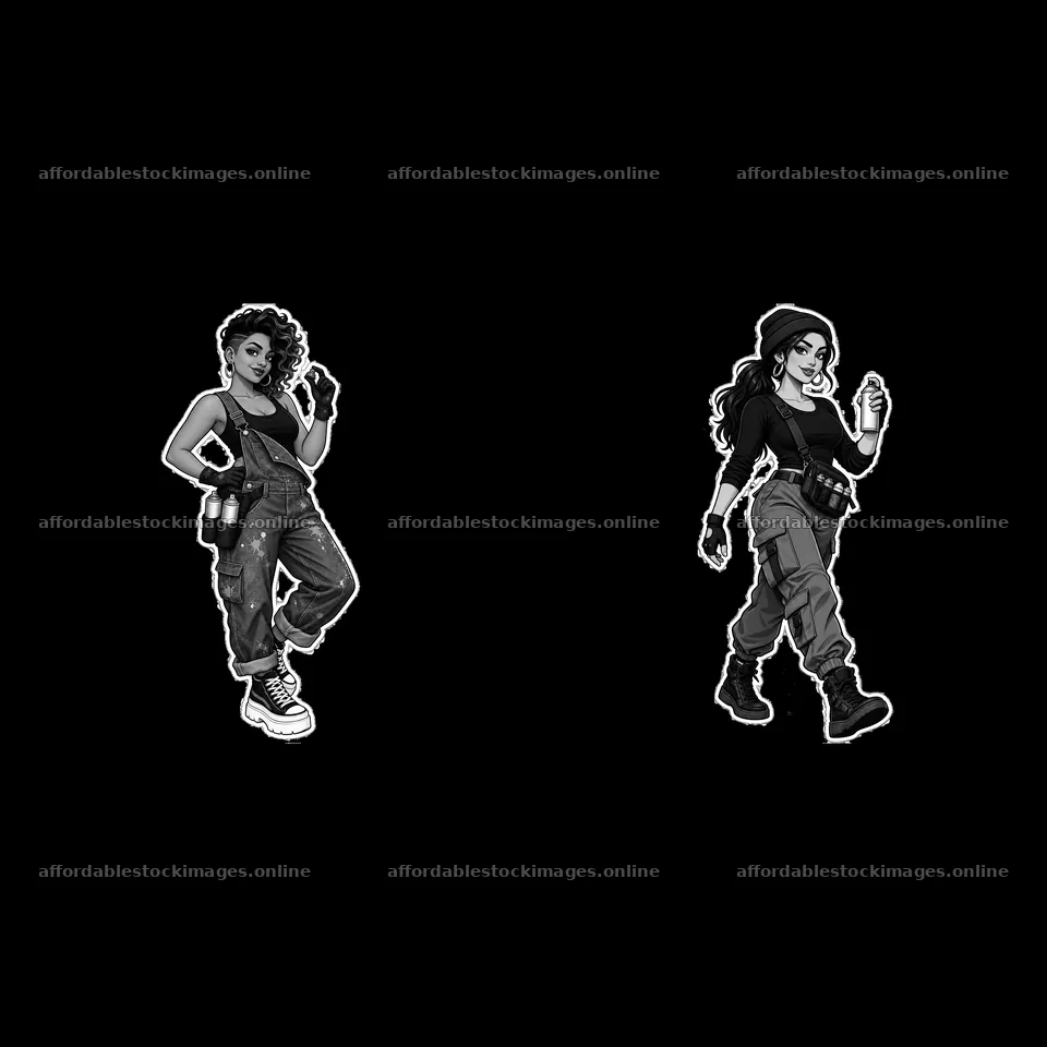 Graffiti sprayers in black-and-white illustration – stock images 7746x7746