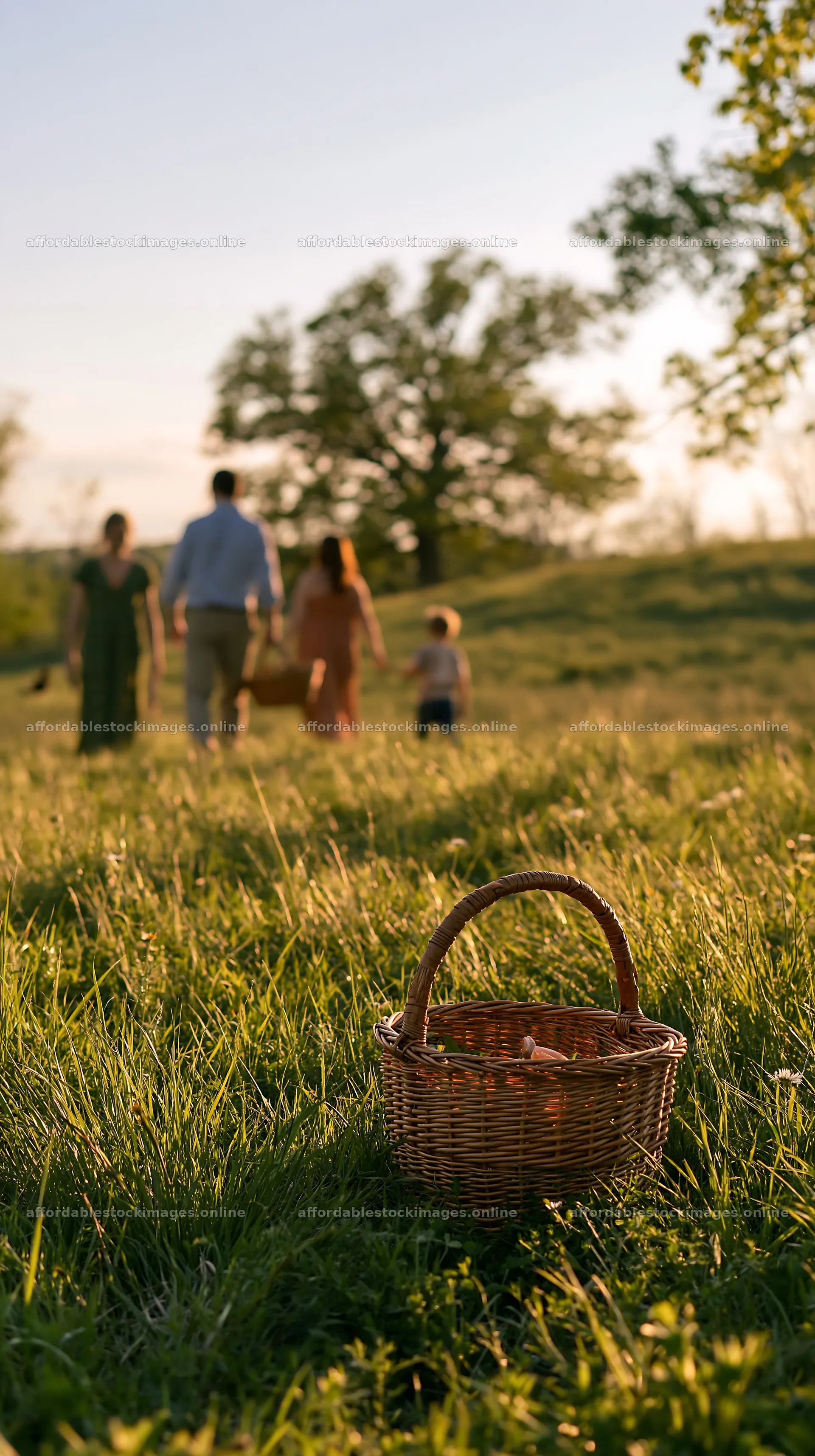 Families walk in meadow with easter basket in spring – stock images 5938x10608