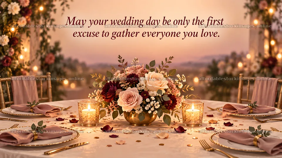 Wedding Table Greeting with Floral Centerpiece – stock images 10324x5812