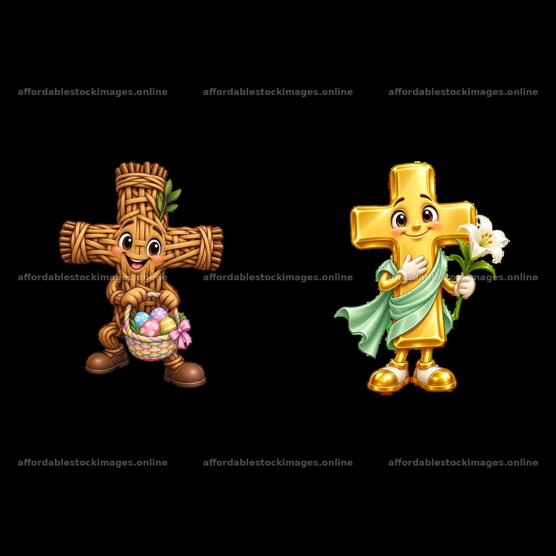 Cartoon crosses with Easter baskets and flowers – stock images 7746x7746