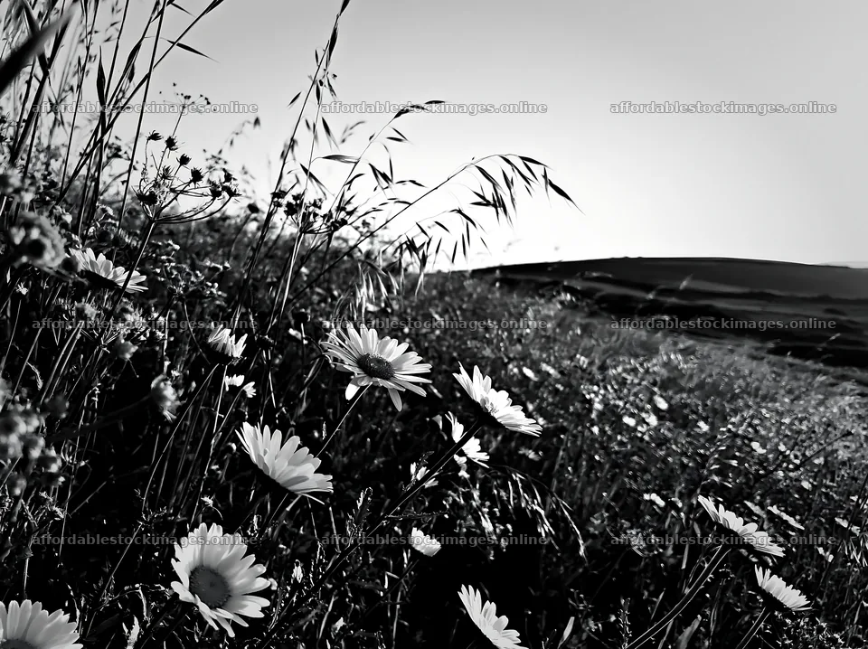 Meadow seedheads backlit at dusk with wildflowers – stock images 9174x6866