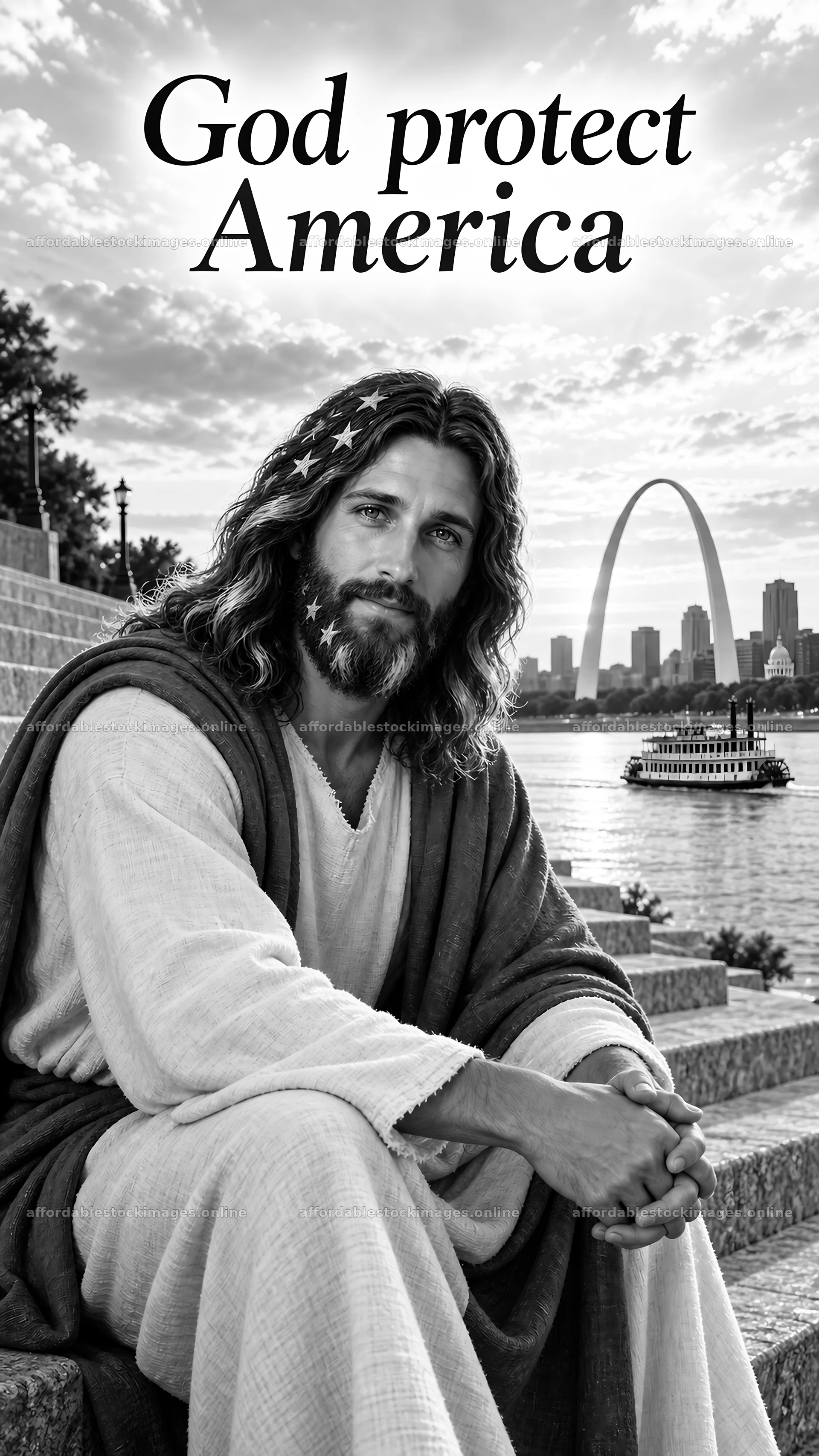Jesus Christ sits with a thoughtful expression in America – stock images 5811x10326