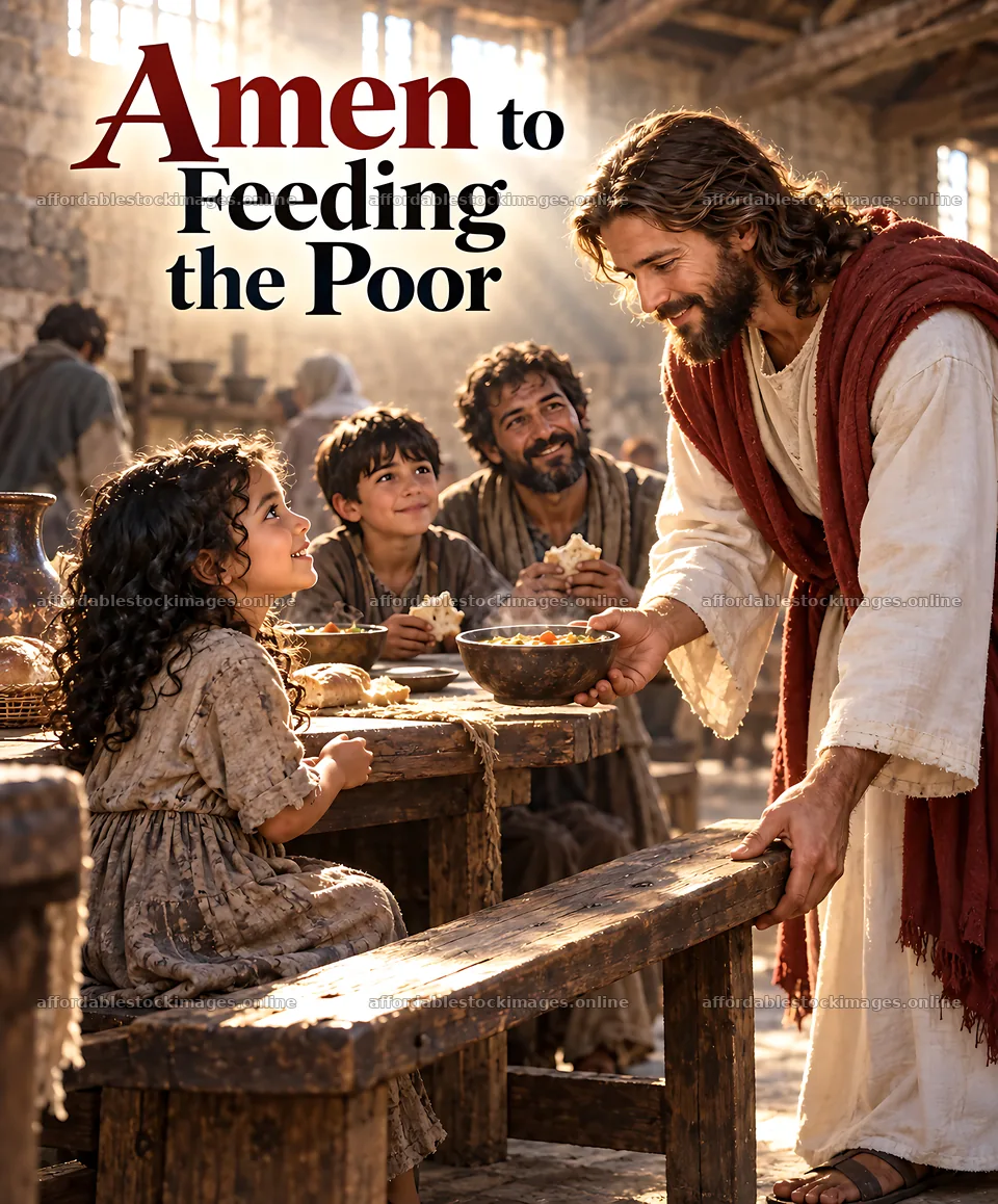 Discussion about feeding the poor in a shelter setting – stock images 7226x8718