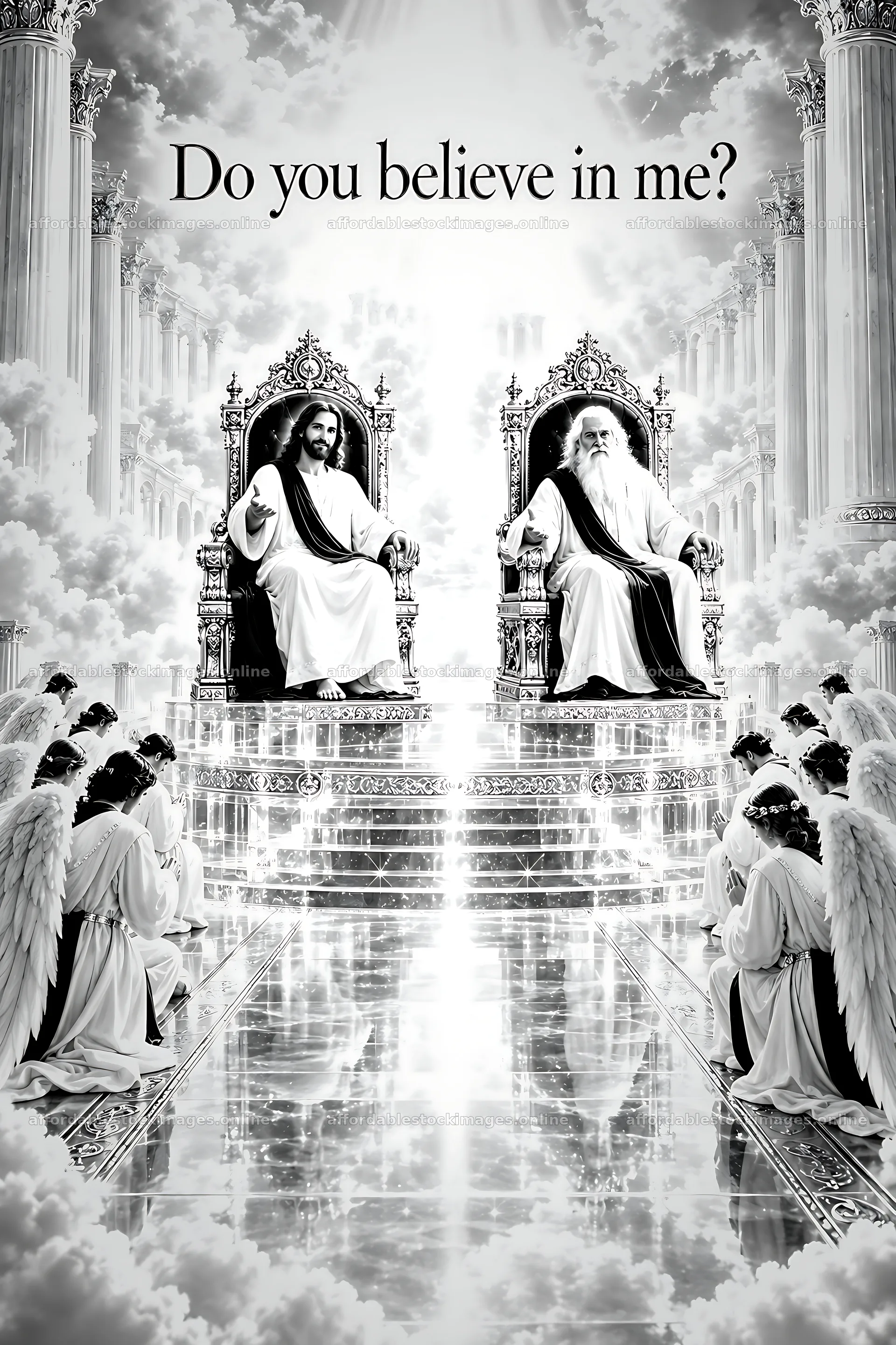 A scene depicting a celestial court with divine figures – stock images 6480x9722