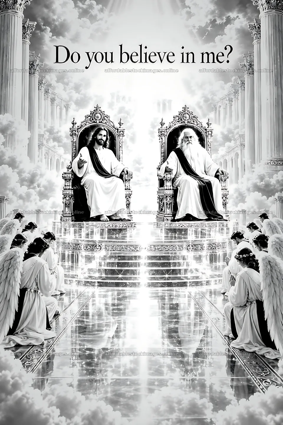 A scene depicting a celestial court with divine figures – stock images 6480x9722
