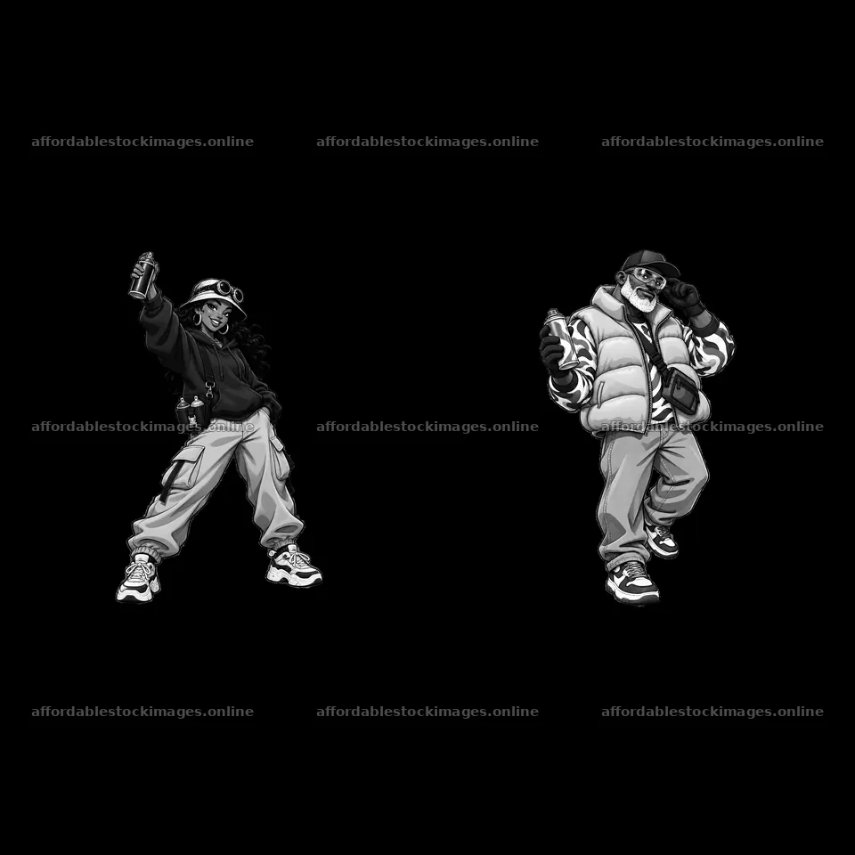 Cartoon graffiti sprayers in streetwear with spray cans – stock images 7746x7746