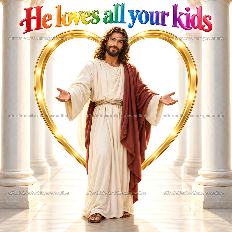 Jesus Christ welcomes children with open arms – stock images 7746x7746