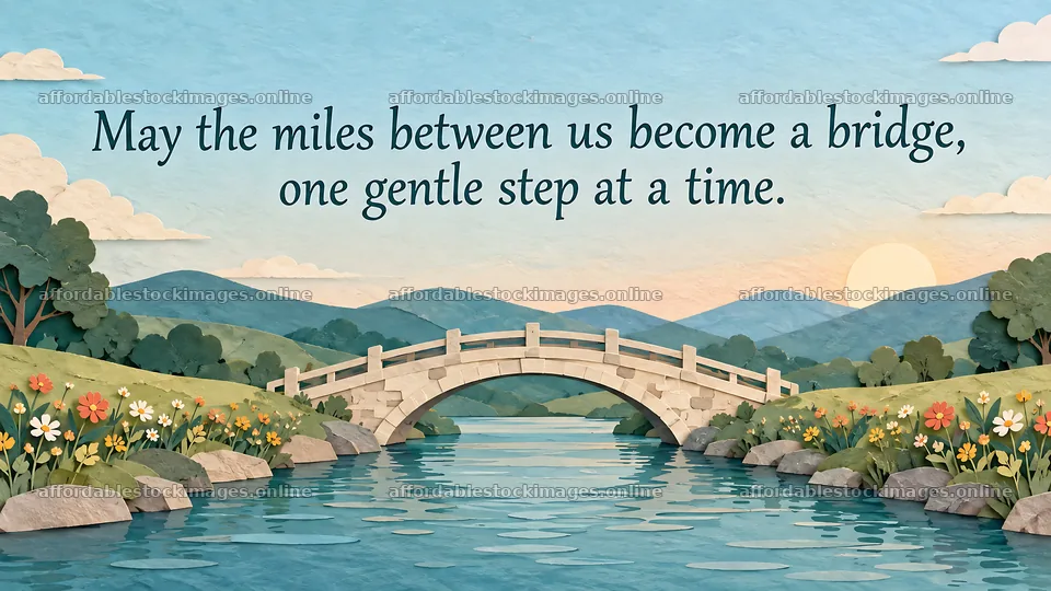 Gentle Bridge Across a River Greeting Card – stock images 10324x5812