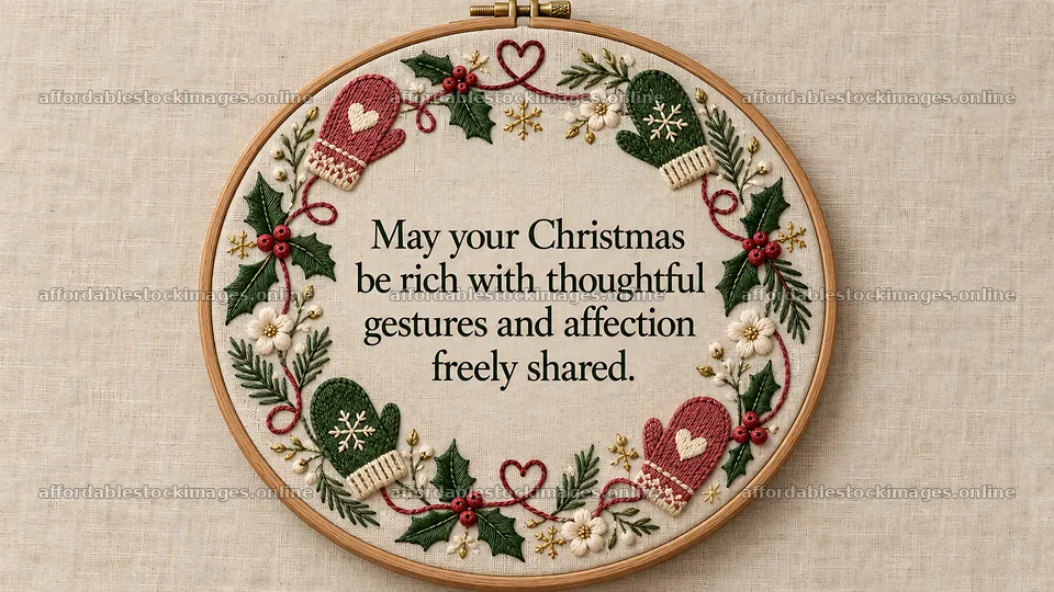 Christmas Greeting in a Decorative Hoop – stock images 10324x5812