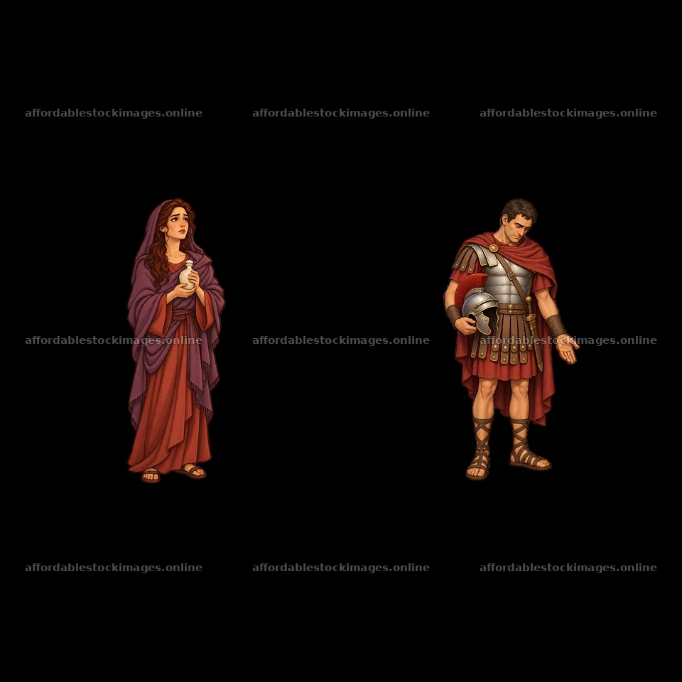 Jesus on the cross with Mary and a soldier in the scene – stock images 7746x7746