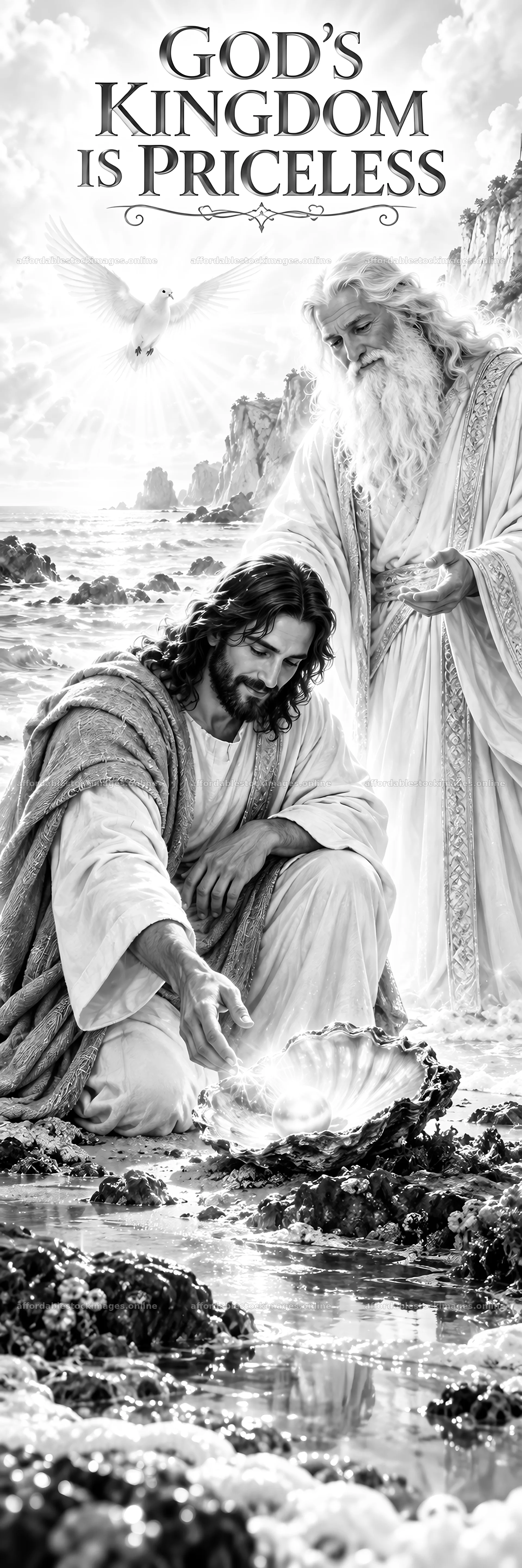 Jesus Christ teaches by the water's edge – stock images 4472x13417