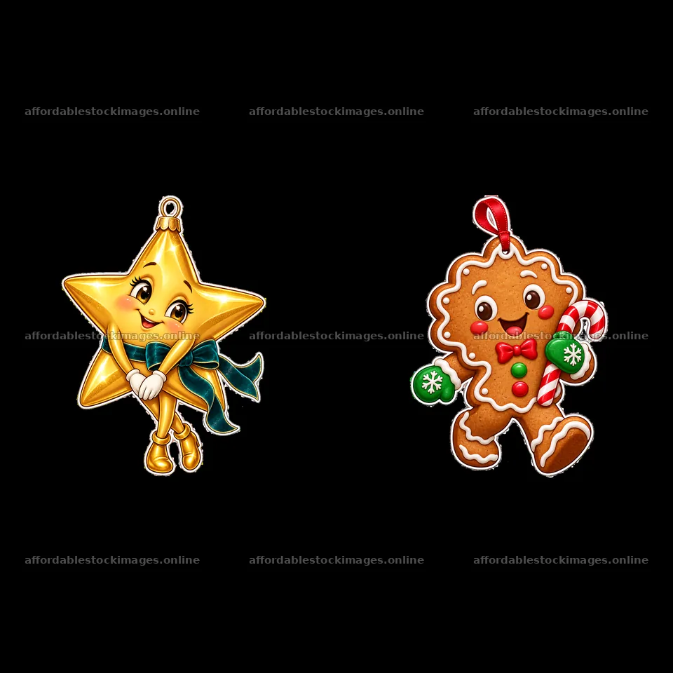 Cute star and gingerbread Christmas ornaments in a playful – stock images 7746x7746