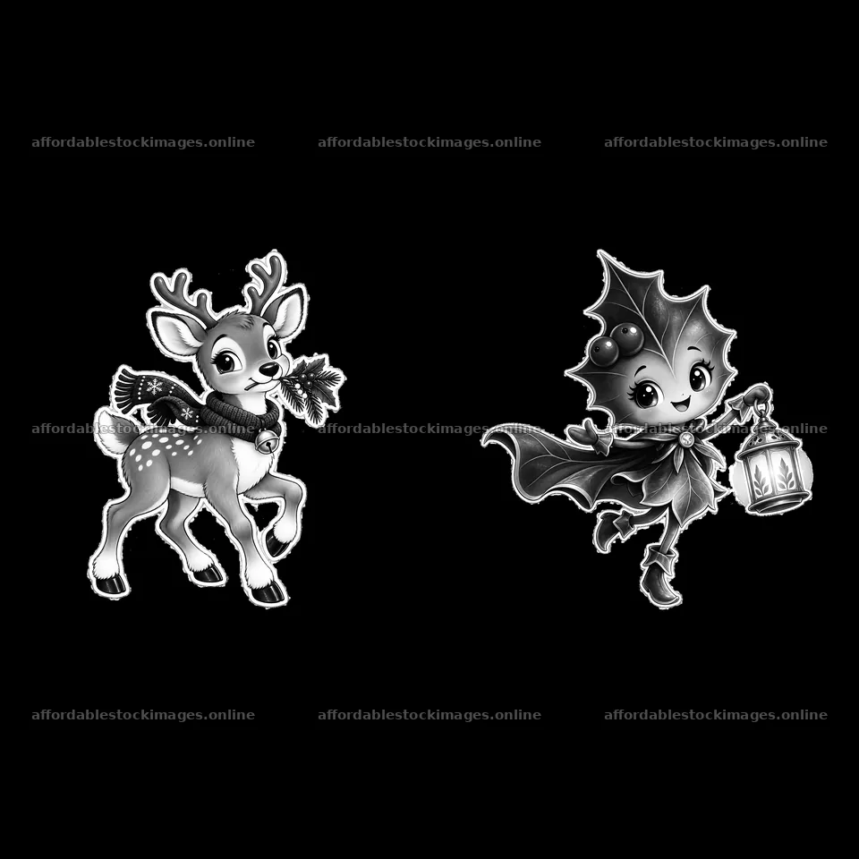Monochrome two isolated cartoon figure stickers – stock images 7746x7746