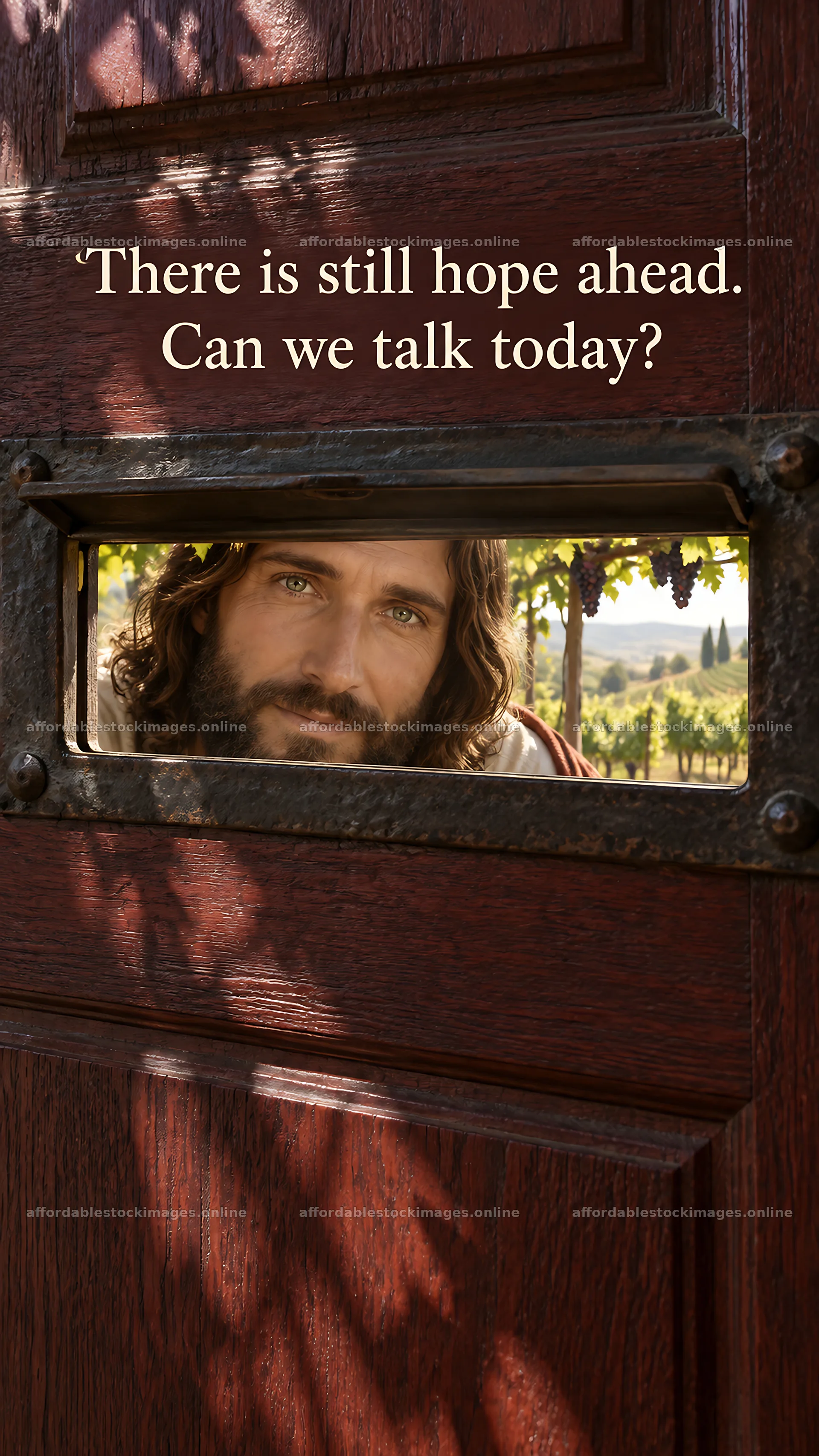 Jesus Christ offers hope and invitation through the door – stock images 5811x10326
