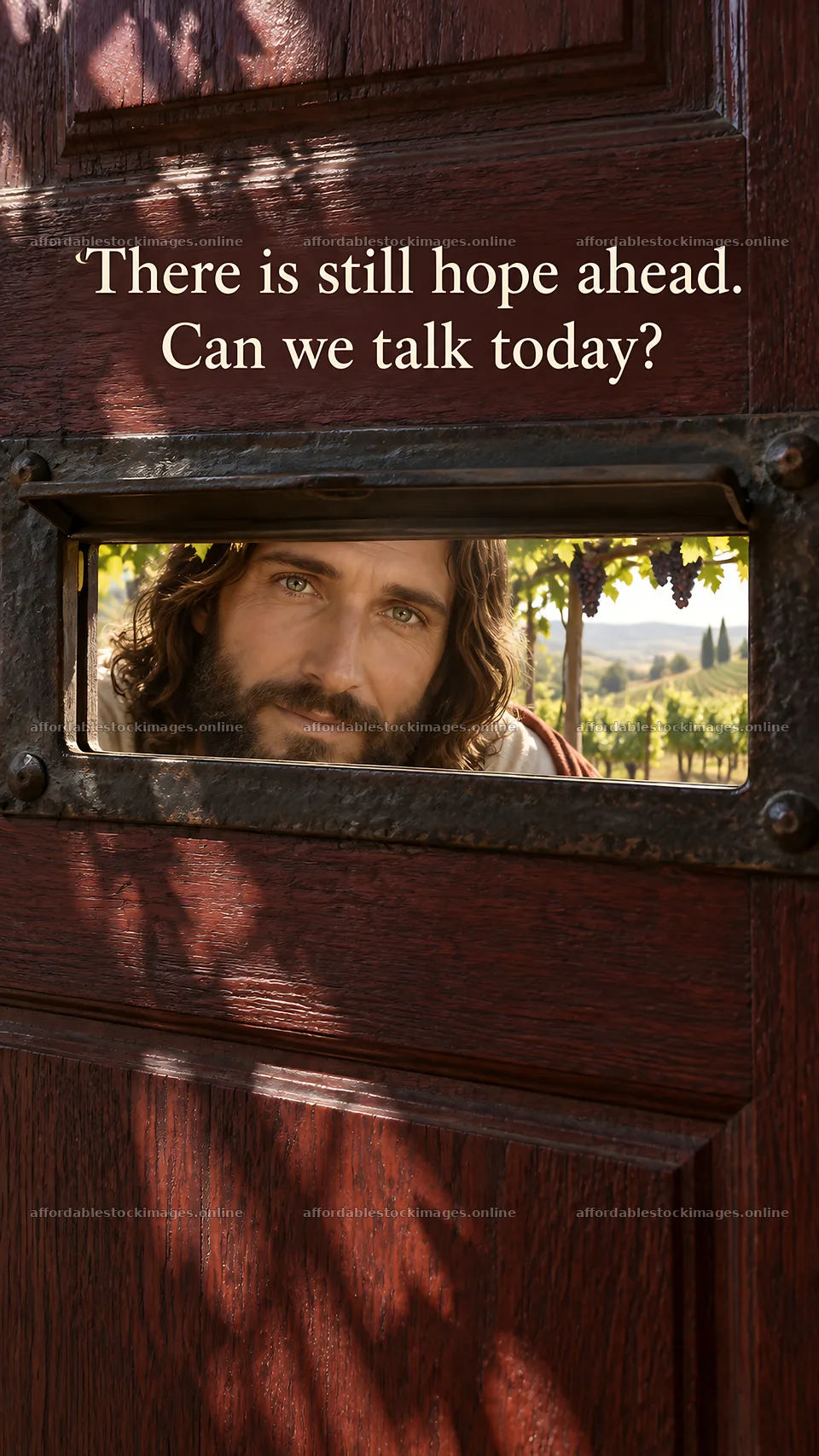Jesus Christ offers hope and invitation through the door – stock images 5811x10326