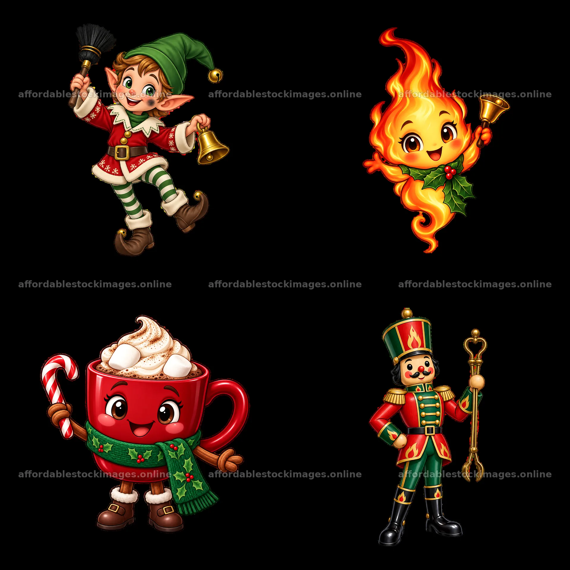 Four cartoon figure stickers in a square arrangement – stock images 7746x7746