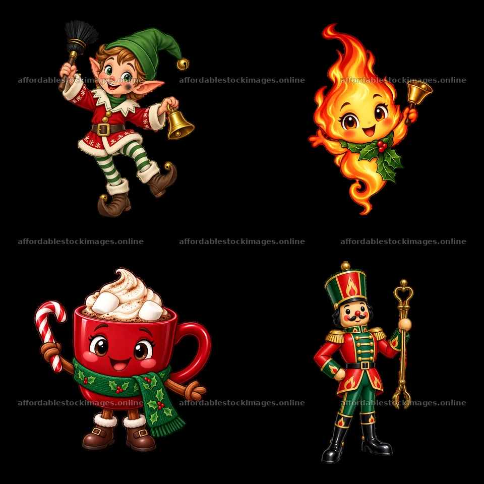 Four cartoon figure stickers in a square arrangement – stock images 7746x7746