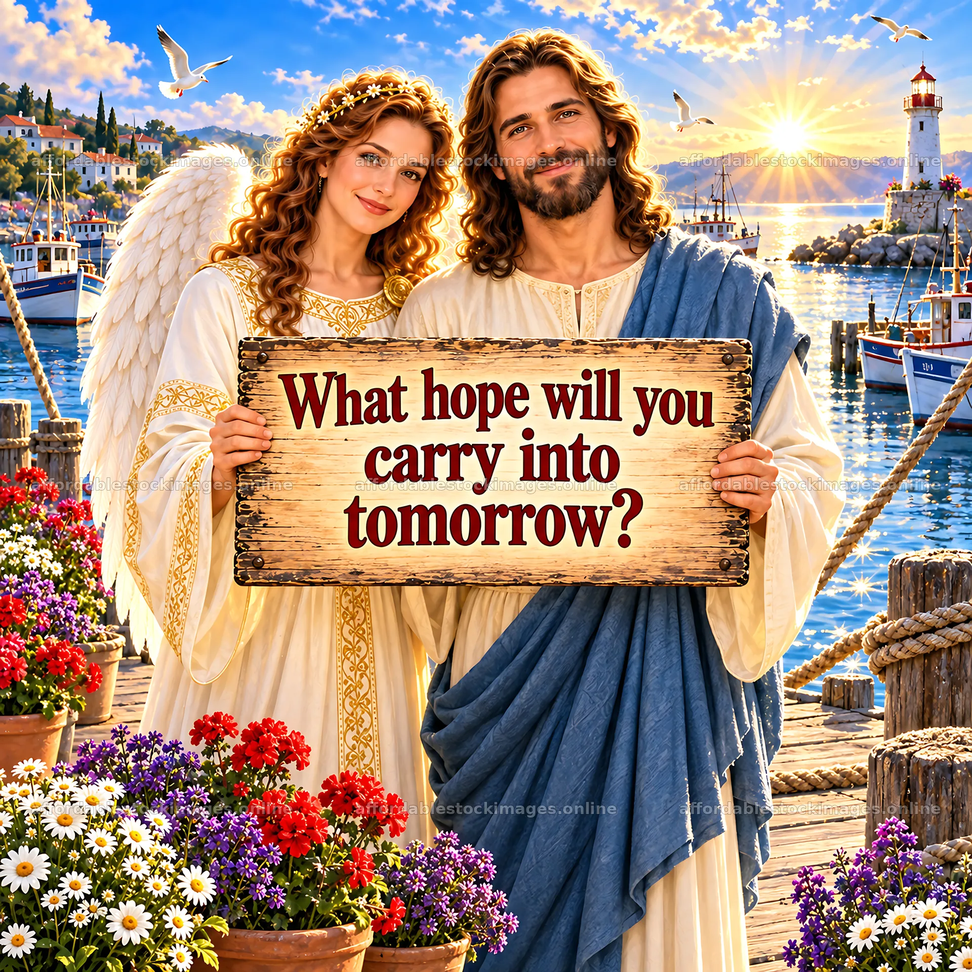 Jesus Christ with an angel sharing a hopeful message – stock images 7746x7746