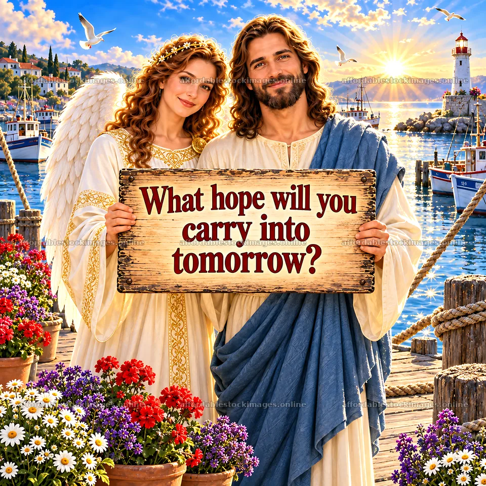 Jesus Christ with an angel sharing a hopeful message – stock images 7746x7746