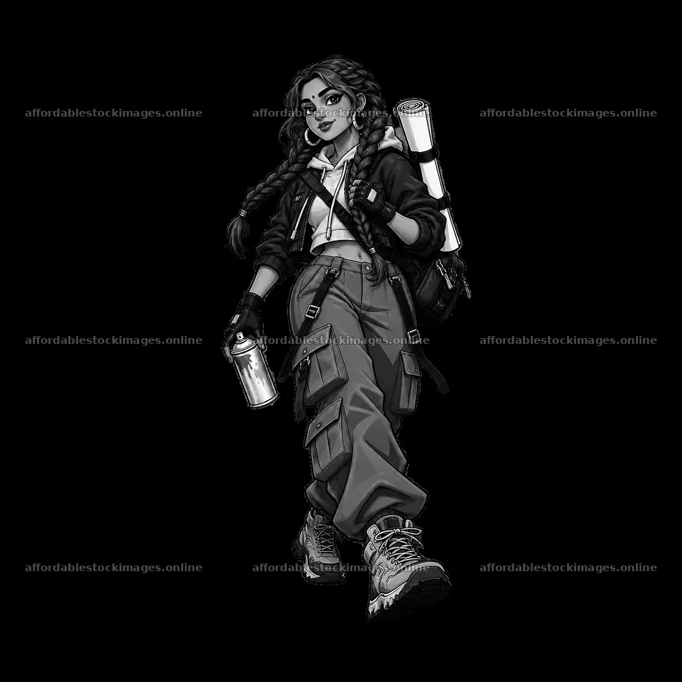Graffiti sprayer with spray can and rolled paper in streetwear – stock images 7746x7746