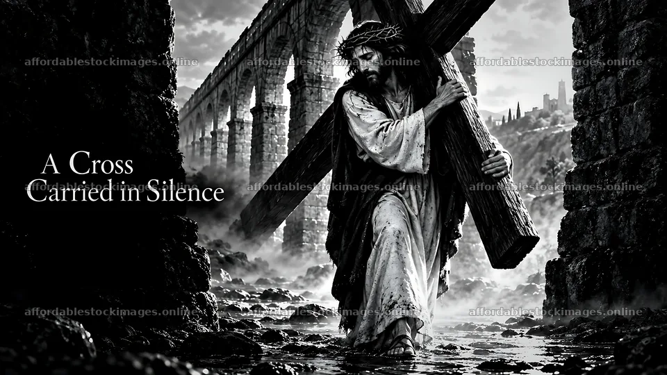 Cross carried through a historic landscape – stock images 10580x5954