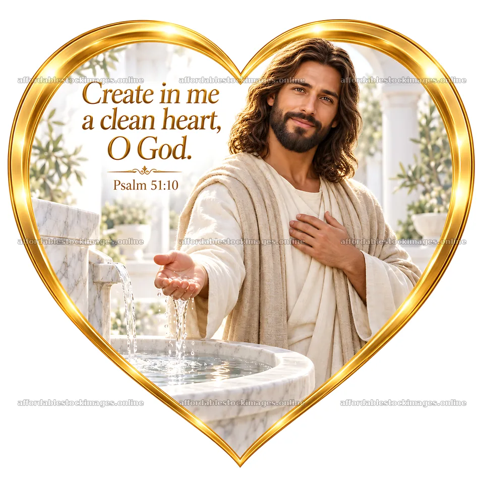 Jesus Christ inviting with open hands at a fountain – stock images 7746x7746