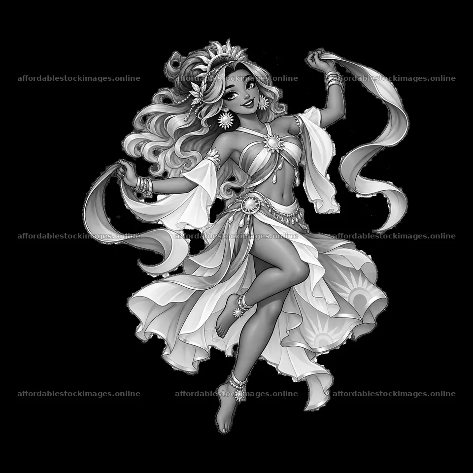 Pagan goddess dancing with flowing ribbons and attire – stock images 7746x7746