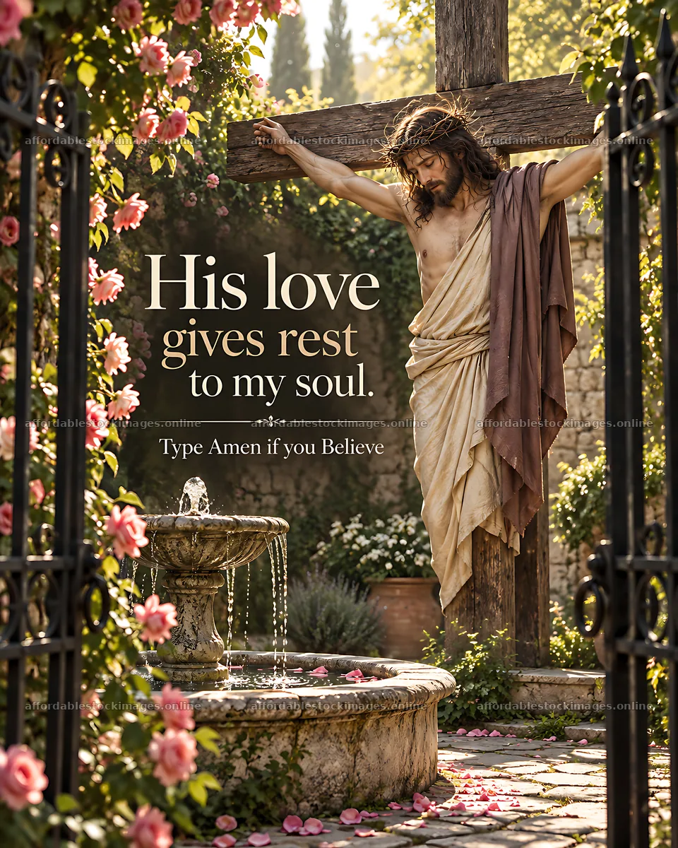 His love gives rest to my soul in the garden – stock images 7100x8872