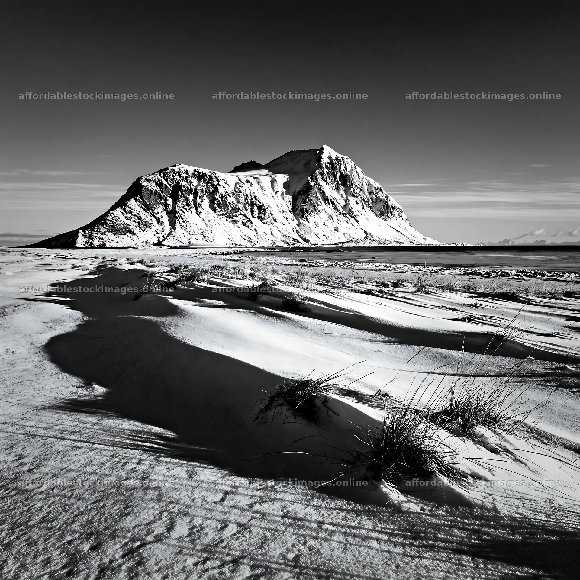Lofoten coastal meadow covered in snow during winter – stock images 7938x7938
