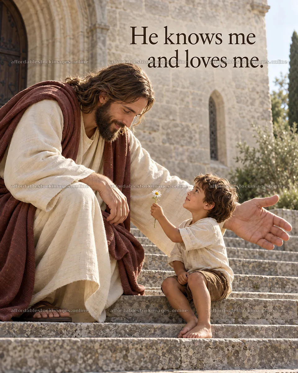 Jesus Christ with child sharing a moment of joy – stock images 6930x8659