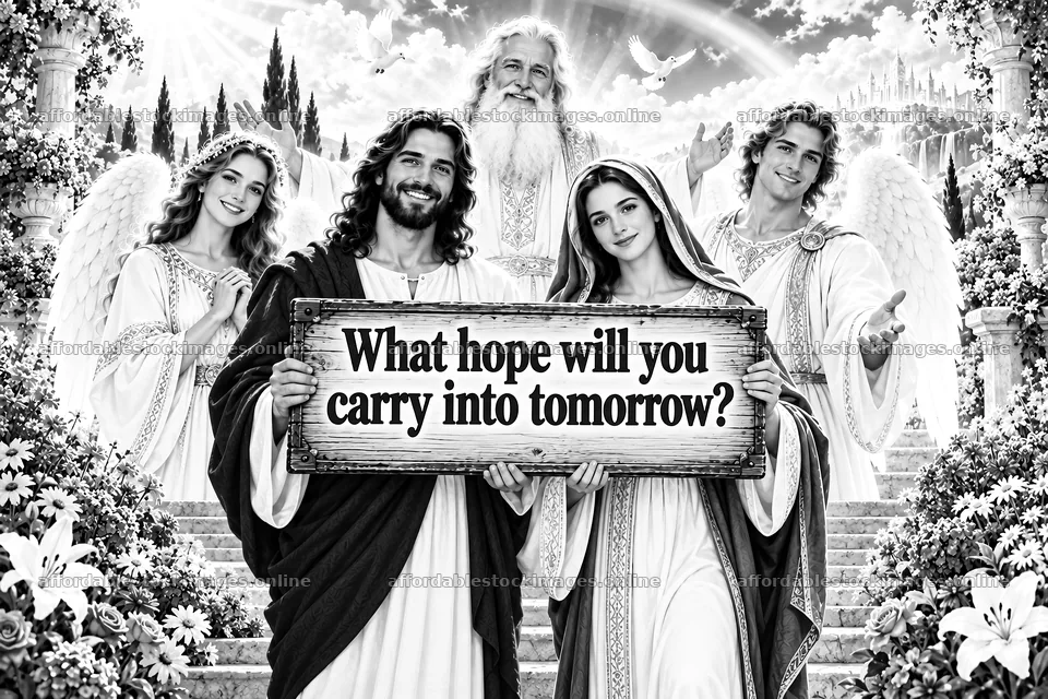 Jesus Christ and angels offering hope for tomorrow – stock images 9487x6325