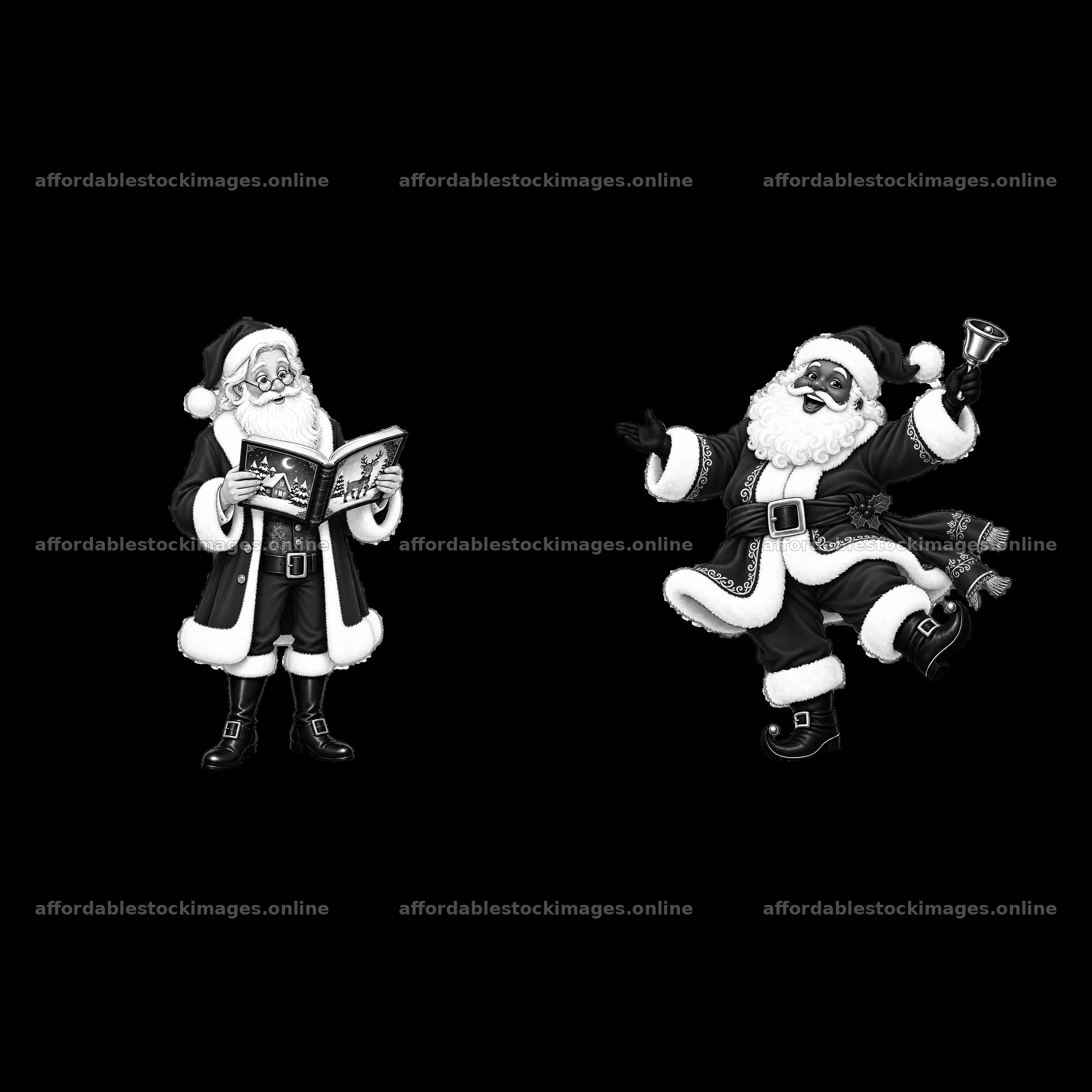 Monochrome two isolated cartoon figure stickers – stock images 7746x7746