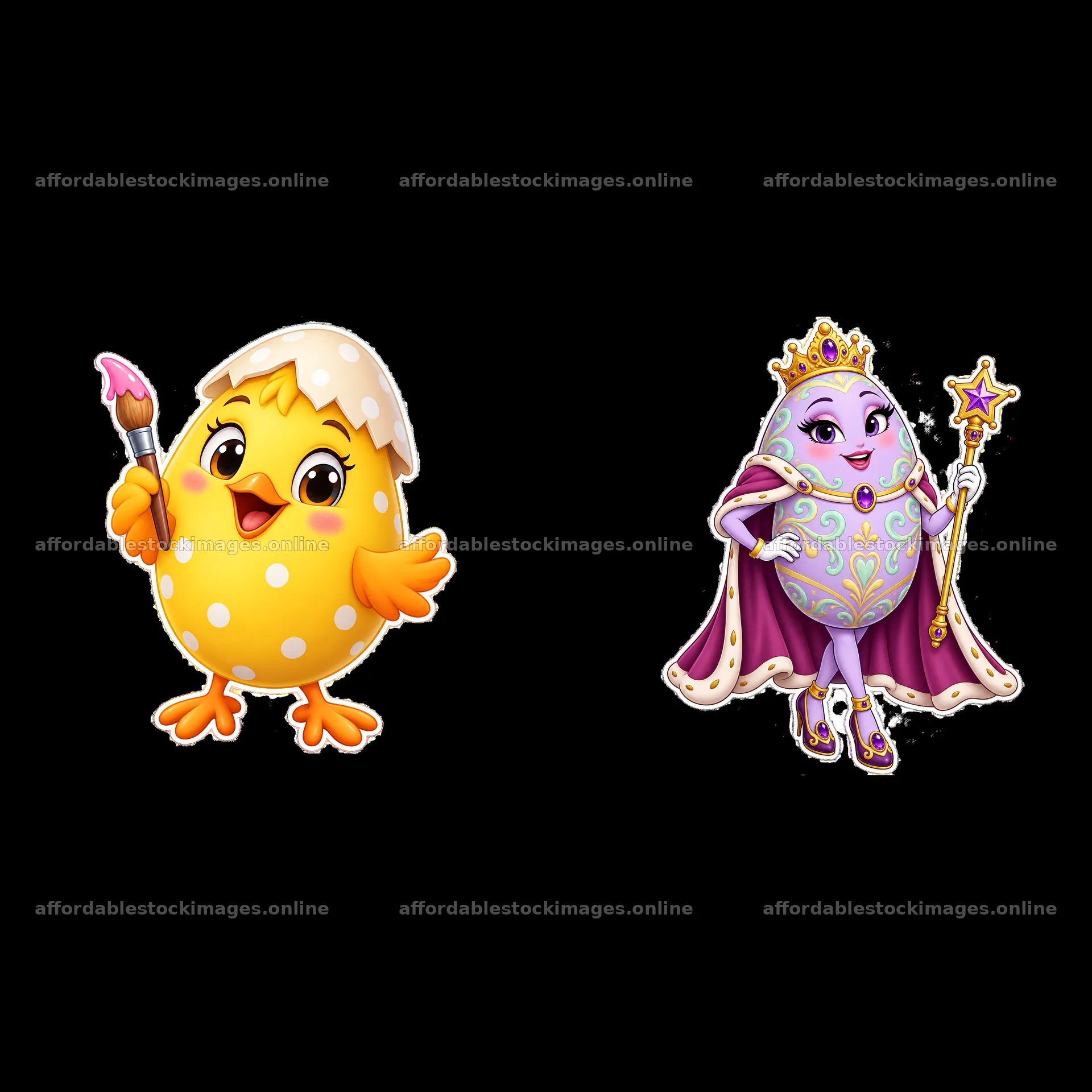 Two isolated cartoon figure stickers – stock images 7746x7746