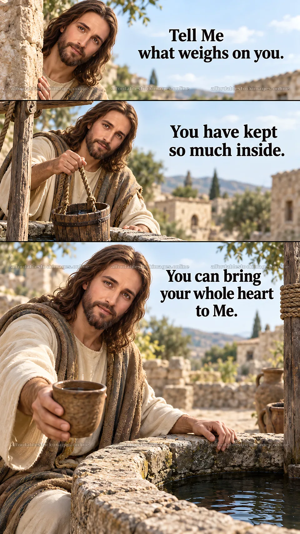 Jesus Christ welcomes the viewer and offers comfort – stock images 5811x10326